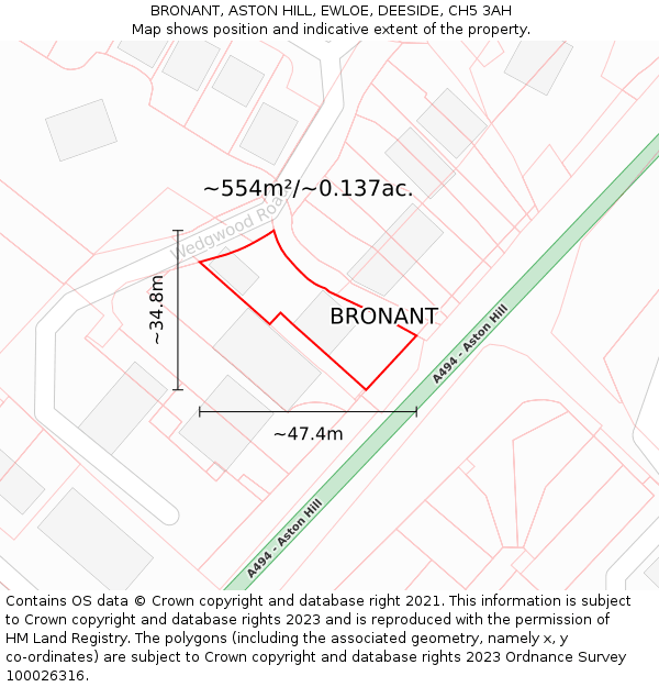 BRONANT, ASTON HILL, EWLOE, DEESIDE, CH5 3AH: Plot and title map