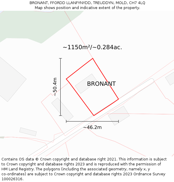 BRONANT, FFORDD LLANFYNYDD, TREUDDYN, MOLD, CH7 4LQ: Plot and title map