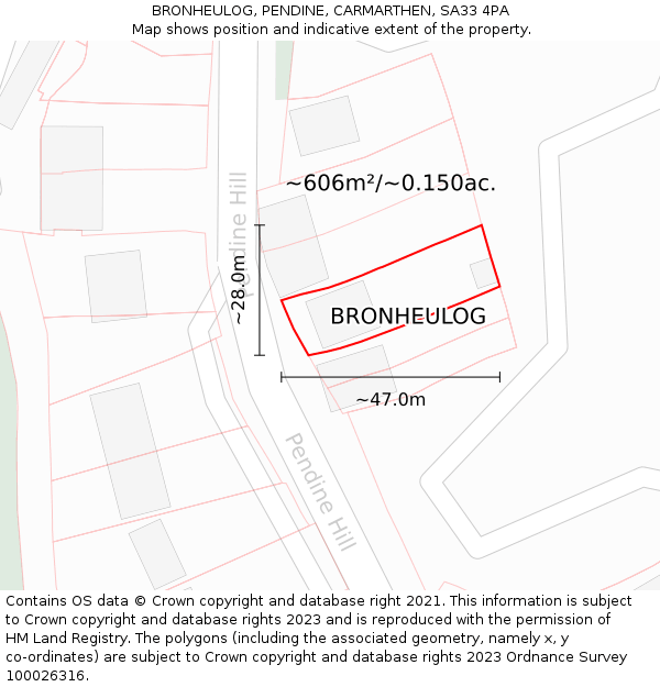 BRONHEULOG, PENDINE, CARMARTHEN, SA33 4PA: Plot and title map