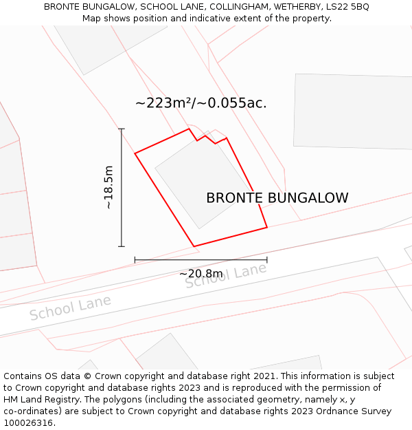 BRONTE BUNGALOW, SCHOOL LANE, COLLINGHAM, WETHERBY, LS22 5BQ: Plot and title map