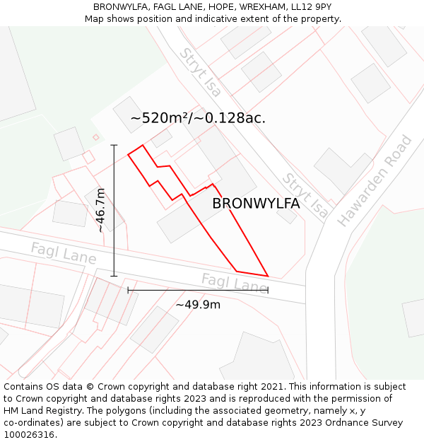 BRONWYLFA, FAGL LANE, HOPE, WREXHAM, LL12 9PY: Plot and title map