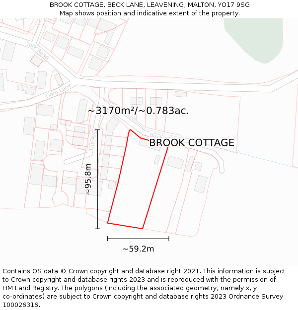 BROOK COTTAGE, BECK LANE, LEAVENING, MALTON, YO17 9SG: Plot and title map