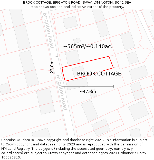 BROOK COTTAGE, BRIGHTON ROAD, SWAY, LYMINGTON, SO41 6EA: Plot and title map