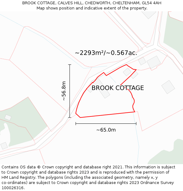 BROOK COTTAGE, CALVES HILL, CHEDWORTH, CHELTENHAM, GL54 4AH: Plot and title map