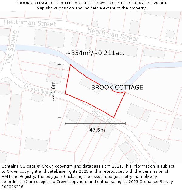 BROOK COTTAGE, CHURCH ROAD, NETHER WALLOP, STOCKBRIDGE, SO20 8ET: Plot and title map