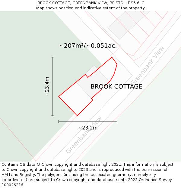 BROOK COTTAGE, GREENBANK VIEW, BRISTOL, BS5 6LG: Plot and title map