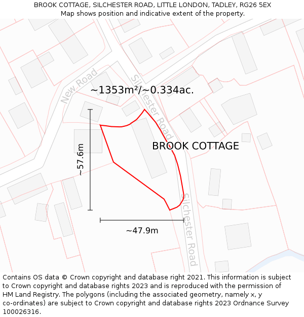 BROOK COTTAGE, SILCHESTER ROAD, LITTLE LONDON, TADLEY, RG26 5EX: Plot and title map