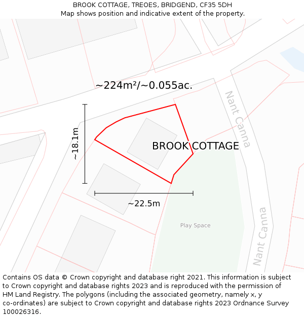 BROOK COTTAGE, TREOES, BRIDGEND, CF35 5DH: Plot and title map