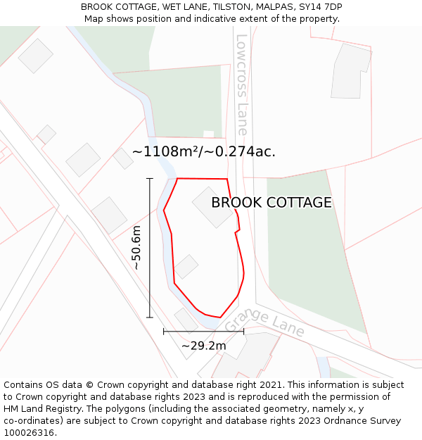 BROOK COTTAGE, WET LANE, TILSTON, MALPAS, SY14 7DP: Plot and title map