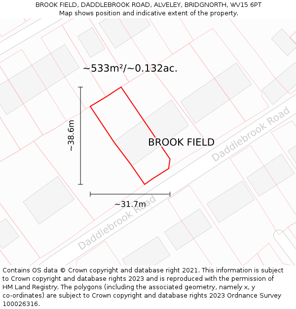 BROOK FIELD, DADDLEBROOK ROAD, ALVELEY, BRIDGNORTH, WV15 6PT: Plot and title map