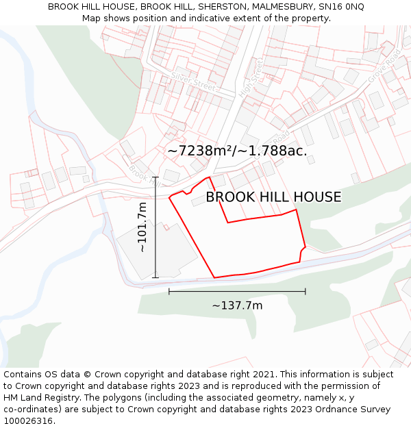 BROOK HILL HOUSE, BROOK HILL, SHERSTON, MALMESBURY, SN16 0NQ: Plot and title map