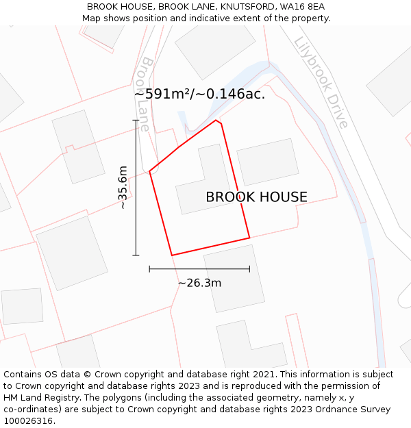 BROOK HOUSE, BROOK LANE, KNUTSFORD, WA16 8EA: Plot and title map