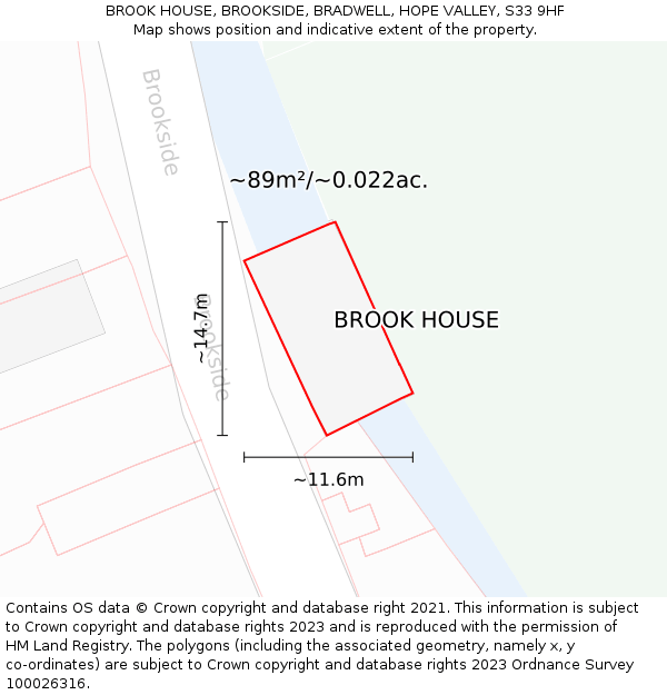 BROOK HOUSE, BROOKSIDE, BRADWELL, HOPE VALLEY, S33 9HF: Plot and title map
