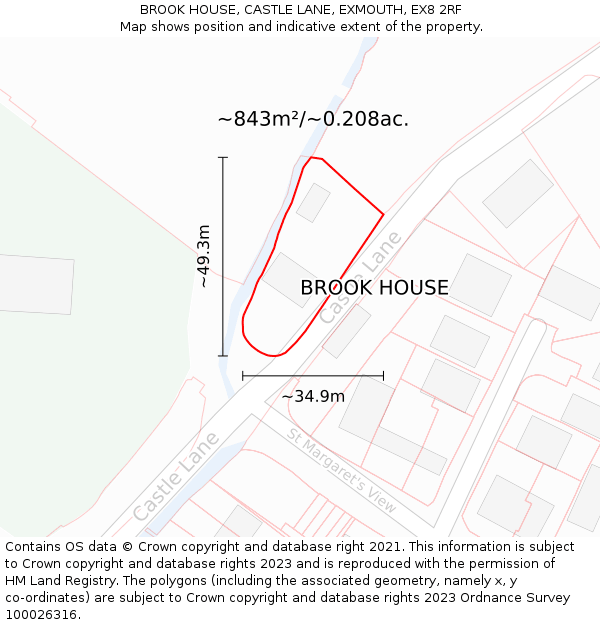 BROOK HOUSE, CASTLE LANE, EXMOUTH, EX8 2RF: Plot and title map