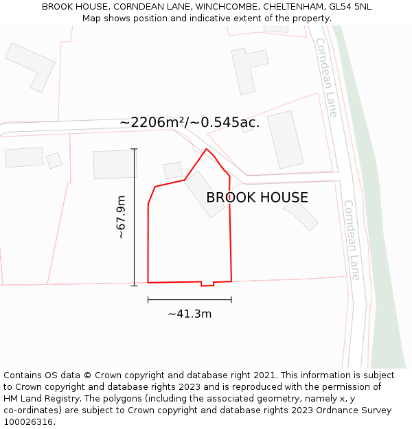 BROOK HOUSE, CORNDEAN LANE, WINCHCOMBE, CHELTENHAM, GL54 5NL: Plot and title map