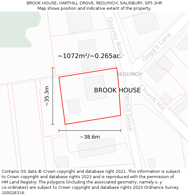 BROOK HOUSE, HARTHILL DROVE, REDLYNCH, SALISBURY, SP5 2HR: Plot and title map