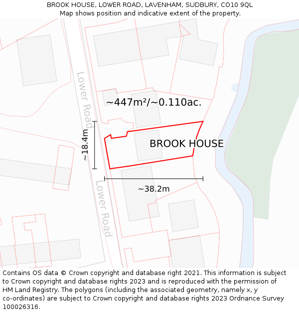 BROOK HOUSE, LOWER ROAD, LAVENHAM, SUDBURY, CO10 9QL: Plot and title map