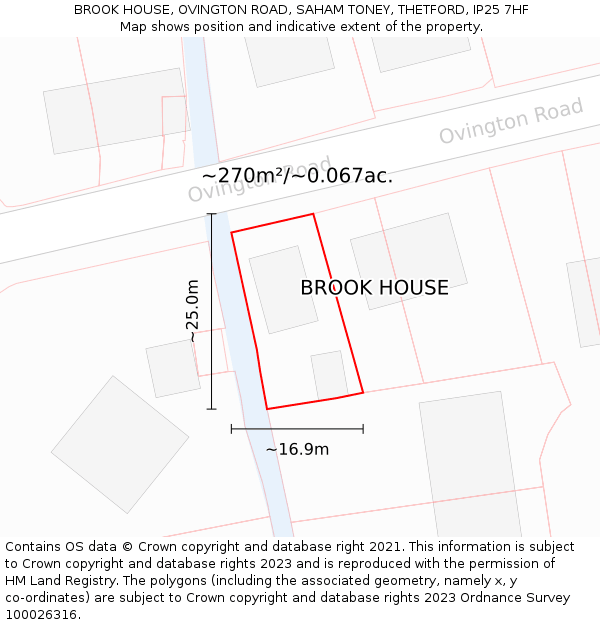 BROOK HOUSE, OVINGTON ROAD, SAHAM TONEY, THETFORD, IP25 7HF: Plot and title map
