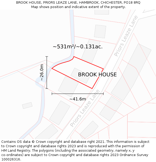 BROOK HOUSE, PRIORS LEAZE LANE, HAMBROOK, CHICHESTER, PO18 8RQ: Plot and title map