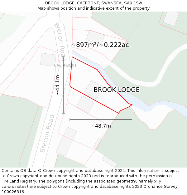 BROOK LODGE, CAERBONT, SWANSEA, SA9 1SW: Plot and title map