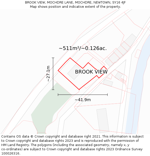 BROOK VIEW, MOCHDRE LANE, MOCHDRE, NEWTOWN, SY16 4JF: Plot and title map