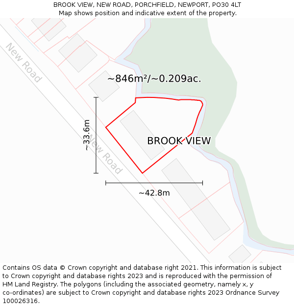 BROOK VIEW, NEW ROAD, PORCHFIELD, NEWPORT, PO30 4LT: Plot and title map