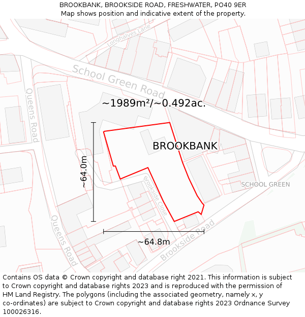 BROOKBANK, BROOKSIDE ROAD, FRESHWATER, PO40 9ER: Plot and title map