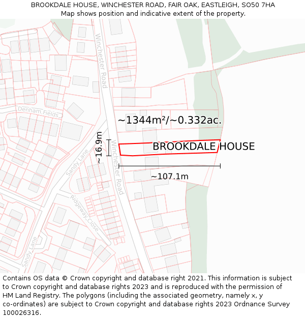 BROOKDALE HOUSE, WINCHESTER ROAD, FAIR OAK, EASTLEIGH, SO50 7HA: Plot and title map