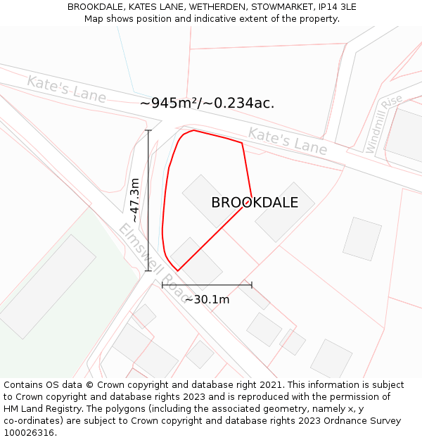 BROOKDALE, KATES LANE, WETHERDEN, STOWMARKET, IP14 3LE: Plot and title map