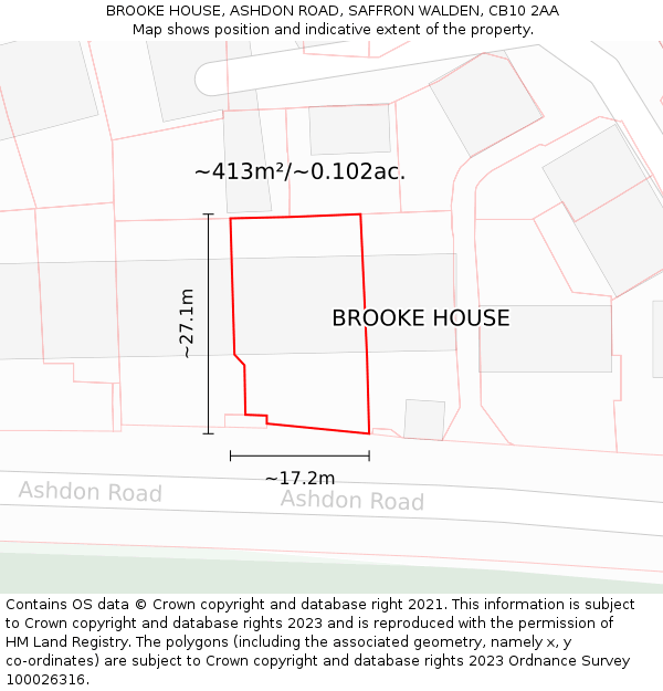 BROOKE HOUSE, ASHDON ROAD, SAFFRON WALDEN, CB10 2AA: Plot and title map