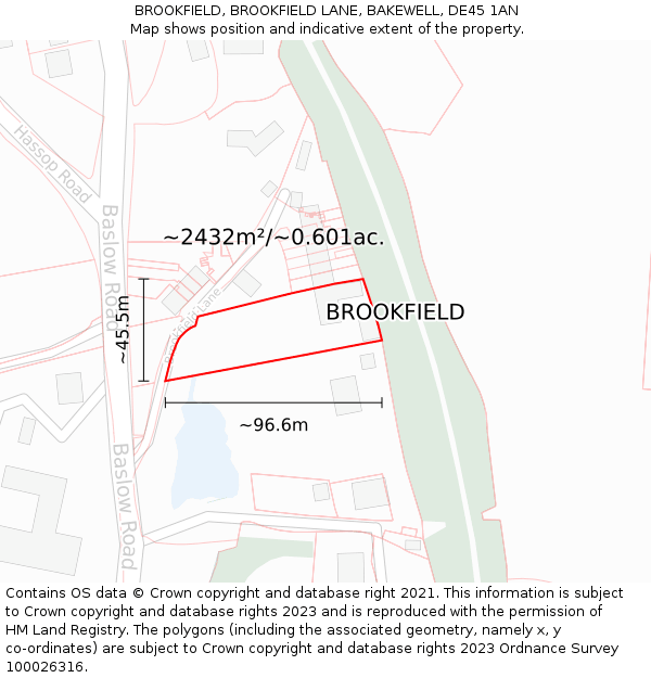 BROOKFIELD, BROOKFIELD LANE, BAKEWELL, DE45 1AN: Plot and title map