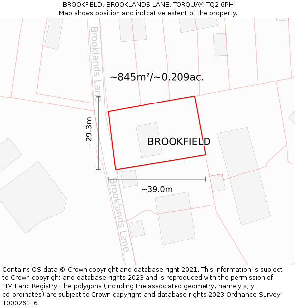 BROOKFIELD, BROOKLANDS LANE, TORQUAY, TQ2 6PH: Plot and title map