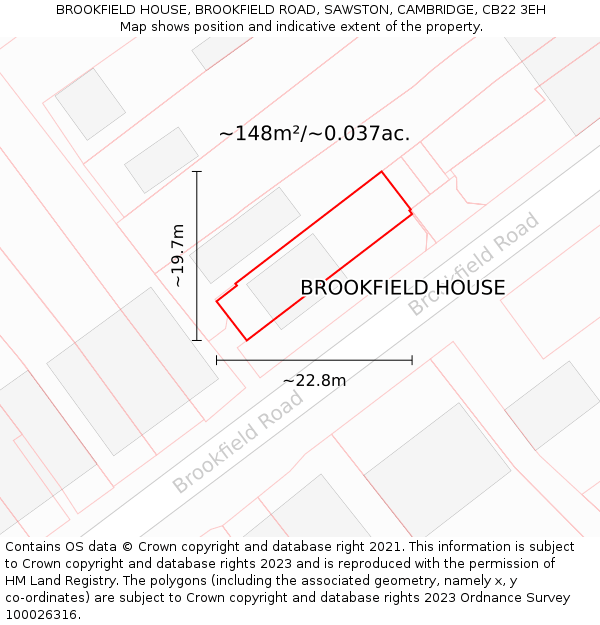 BROOKFIELD HOUSE, BROOKFIELD ROAD, SAWSTON, CAMBRIDGE, CB22 3EH: Plot and title map