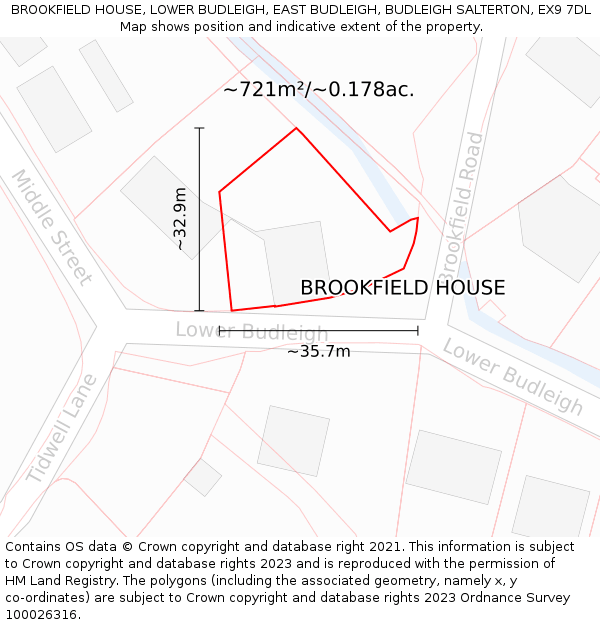 BROOKFIELD HOUSE, LOWER BUDLEIGH, EAST BUDLEIGH, BUDLEIGH SALTERTON, EX9 7DL: Plot and title map