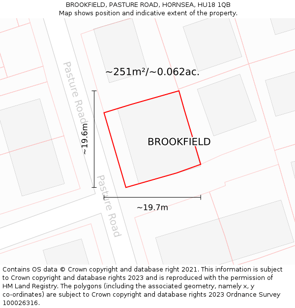 BROOKFIELD, PASTURE ROAD, HORNSEA, HU18 1QB: Plot and title map