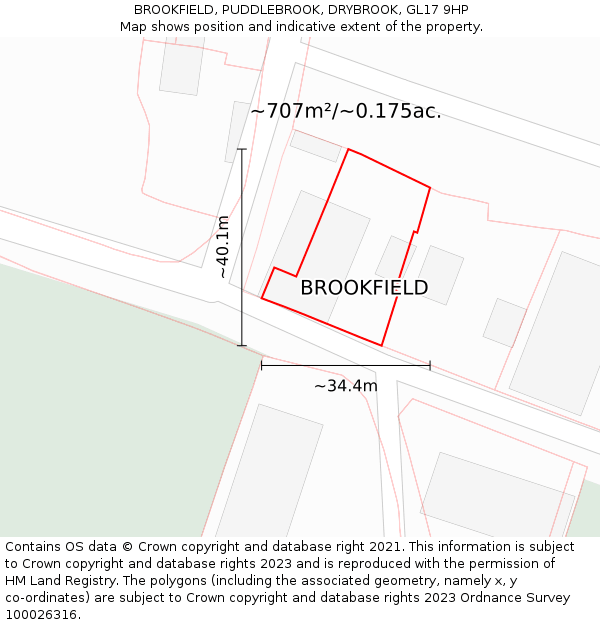 BROOKFIELD, PUDDLEBROOK, DRYBROOK, GL17 9HP: Plot and title map