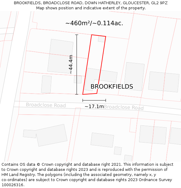 BROOKFIELDS, BROADCLOSE ROAD, DOWN HATHERLEY, GLOUCESTER, GL2 9PZ: Plot and title map