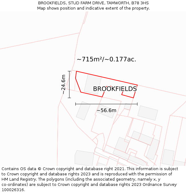 BROOKFIELDS, STUD FARM DRIVE, TAMWORTH, B78 3HS: Plot and title map