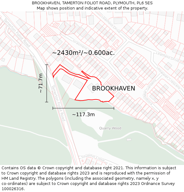 BROOKHAVEN, TAMERTON FOLIOT ROAD, PLYMOUTH, PL6 5ES: Plot and title map