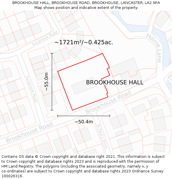 BROOKHOUSE HALL, BROOKHOUSE ROAD, BROOKHOUSE, LANCASTER, LA2 9PA: Plot and title map