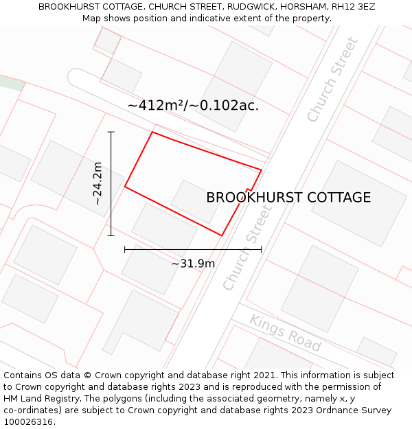 BROOKHURST COTTAGE, CHURCH STREET, RUDGWICK, HORSHAM, RH12 3EZ: Plot and title map