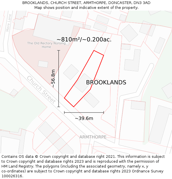 BROOKLANDS, CHURCH STREET, ARMTHORPE, DONCASTER, DN3 3AD: Plot and title map