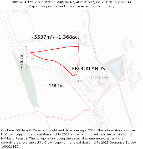 BROOKLANDS, COLCHESTER MAIN ROAD, ALRESFORD, COLCHESTER, CO7 8AP: Plot and title map