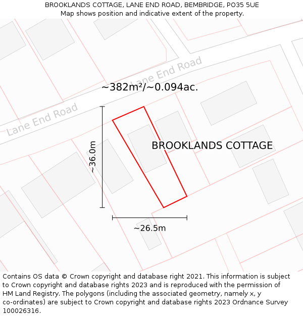 BROOKLANDS COTTAGE, LANE END ROAD, BEMBRIDGE, PO35 5UE: Plot and title map