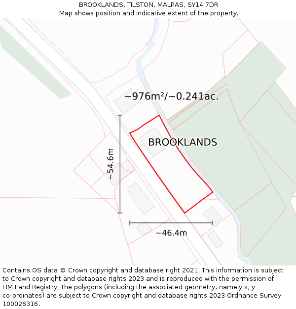 BROOKLANDS, TILSTON, MALPAS, SY14 7DR: Plot and title map