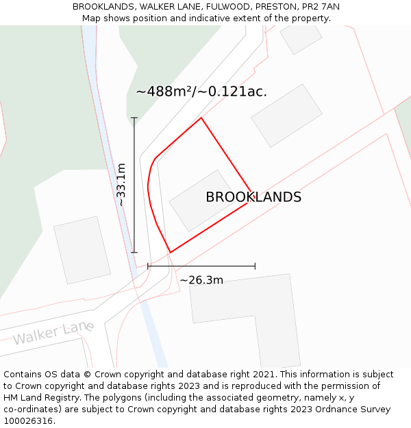 BROOKLANDS, WALKER LANE, FULWOOD, PRESTON, PR2 7AN: Plot and title map