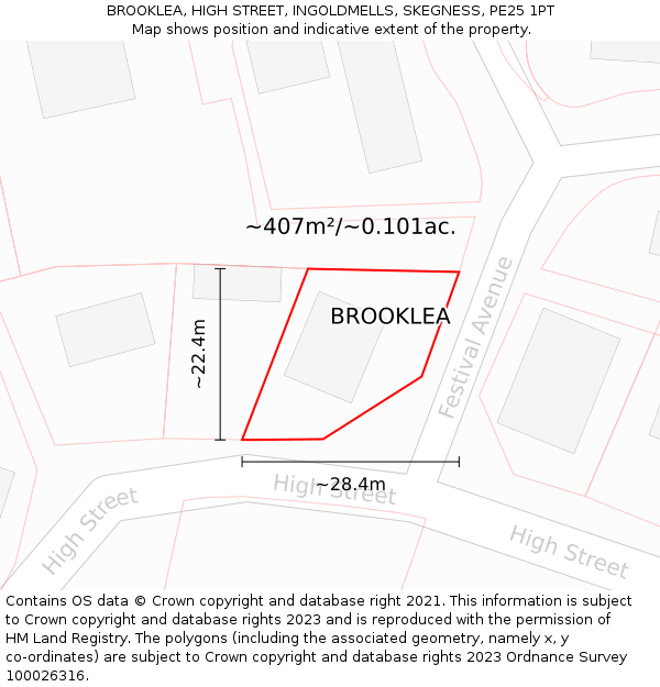 BROOKLEA, HIGH STREET, INGOLDMELLS, SKEGNESS, PE25 1PT: Plot and title map