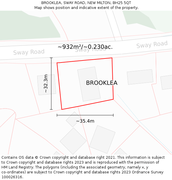 BROOKLEA, SWAY ROAD, NEW MILTON, BH25 5QT: Plot and title map