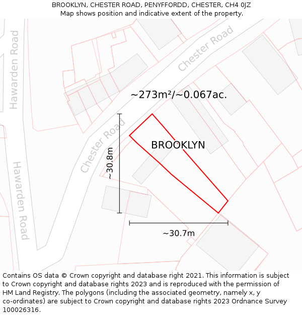 BROOKLYN, CHESTER ROAD, PENYFFORDD, CHESTER, CH4 0JZ: Plot and title map