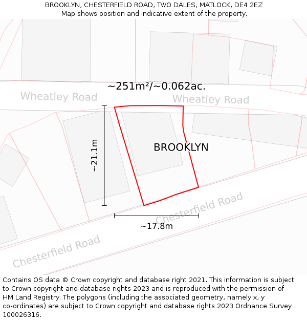 BROOKLYN, CHESTERFIELD ROAD, TWO DALES, MATLOCK, DE4 2EZ: Plot and title map